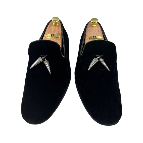 GIORGIO BRUTINI Cowell Black Velvet Slip On Loafer Gunmetal Pointed Tassels - Picture 6 of 13